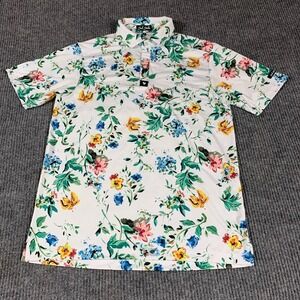 Bad Birdie Shirt Mens Small White Golf Polo Performance AOP Floral Tropical Art